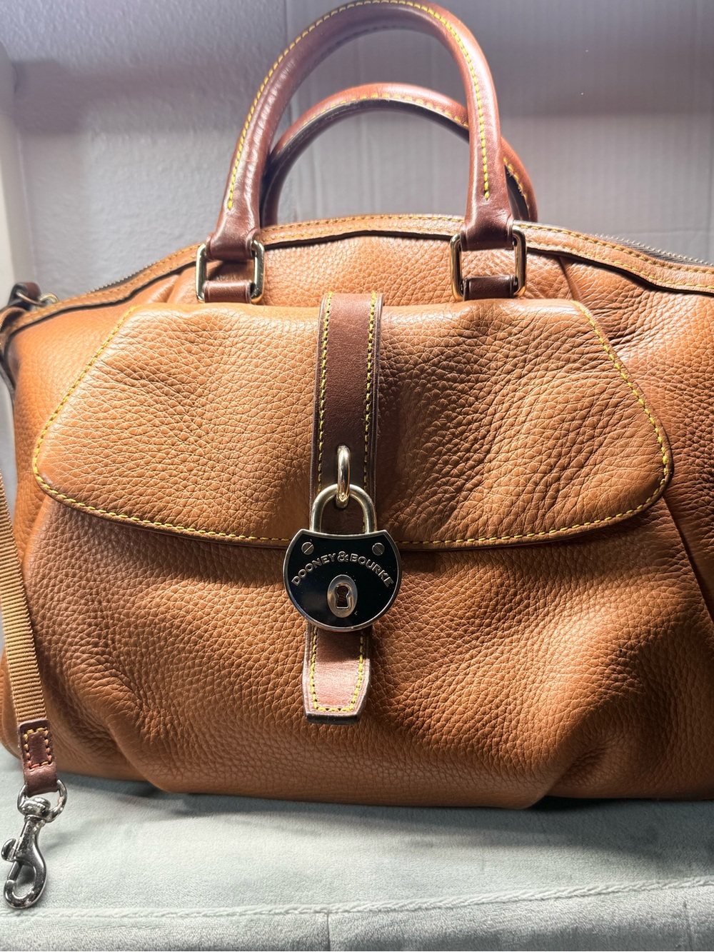 Dooney & Bourke Pebble Leather Satchel in Brown with Dark Brown Trim